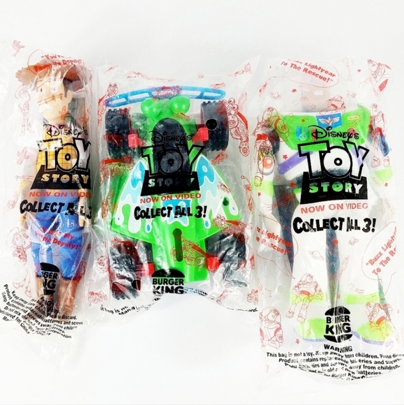 Pixar/Burger King Other - COLLECTIBLE SET OF 3 BURGER KING TOYS 1995 UNOPENED WOODY, BUZZ LIGHTYEAR & R.C.